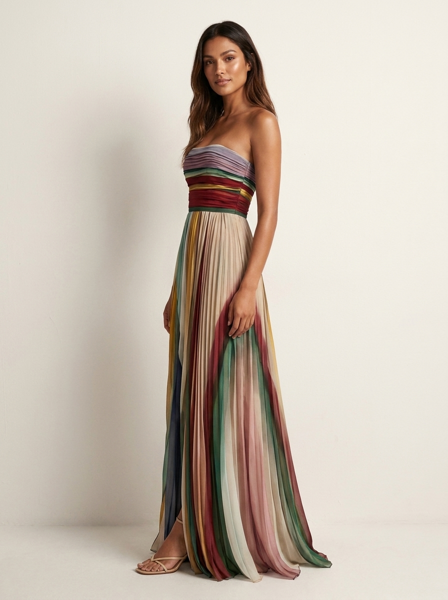 Colourful Pleated Maxi Dress for Women