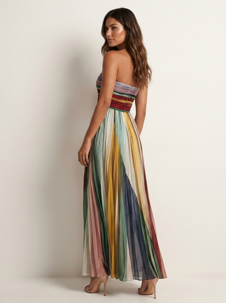 Colourful Pleated Maxi Dress for Women
