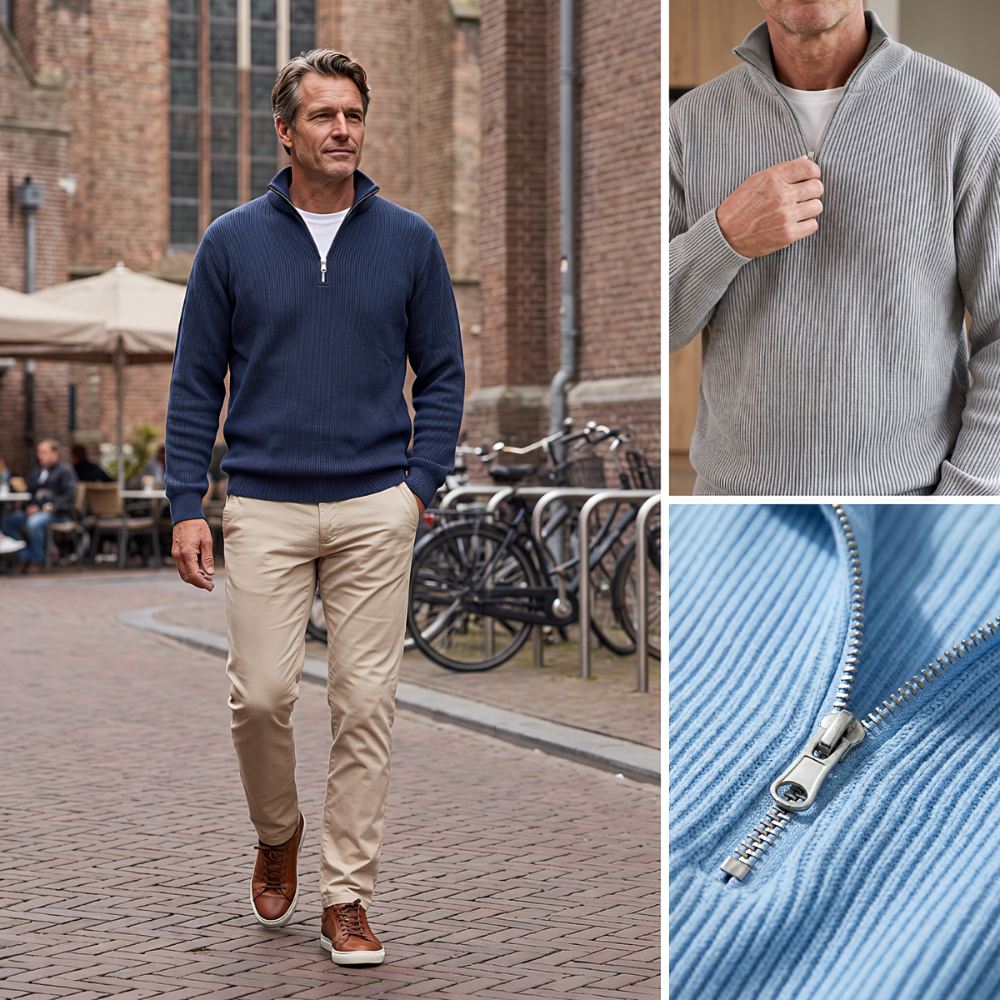 Men's Jumper | Ribbed Long-Sleeved Jumper with Half Zip