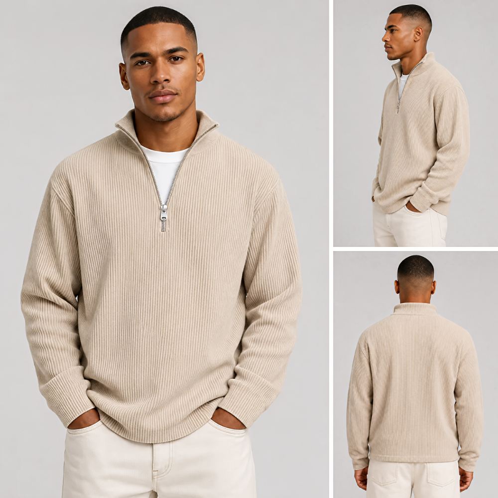 Men's Jumper | Ribbed Long-Sleeved Jumper with Half Zip
