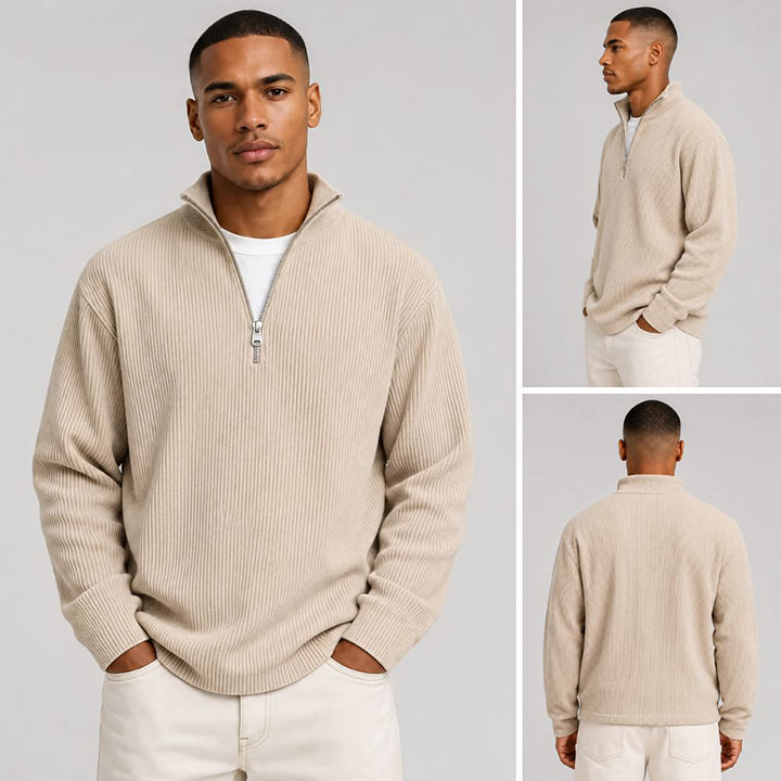 Men's Jumper | Ribbed Long-Sleeved Jumper with Half Zip