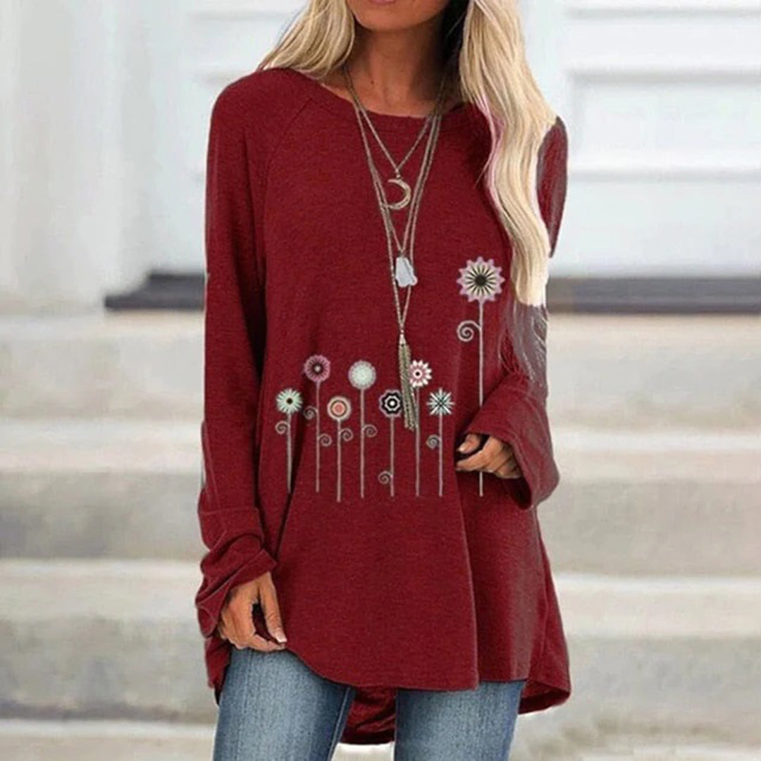 Sweatshirt with 3D Floral Embroidery Soft Texture Meets Subtle Elegance