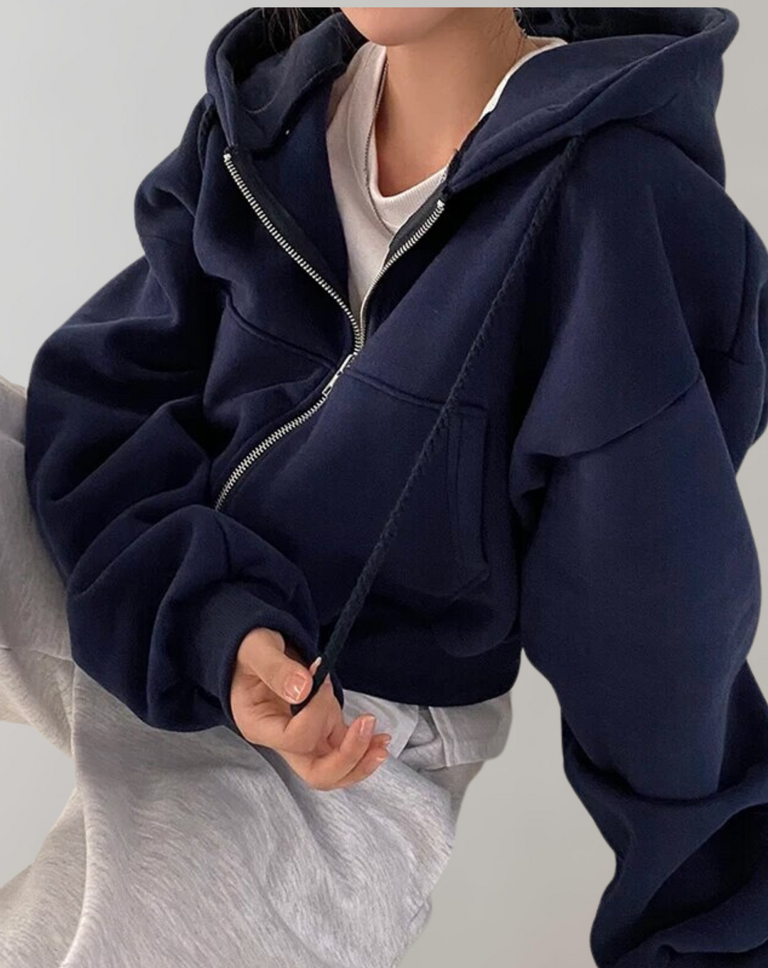 Women's Zip-Up Hoodie with Drawstring Hood and Ribbed Cuffs