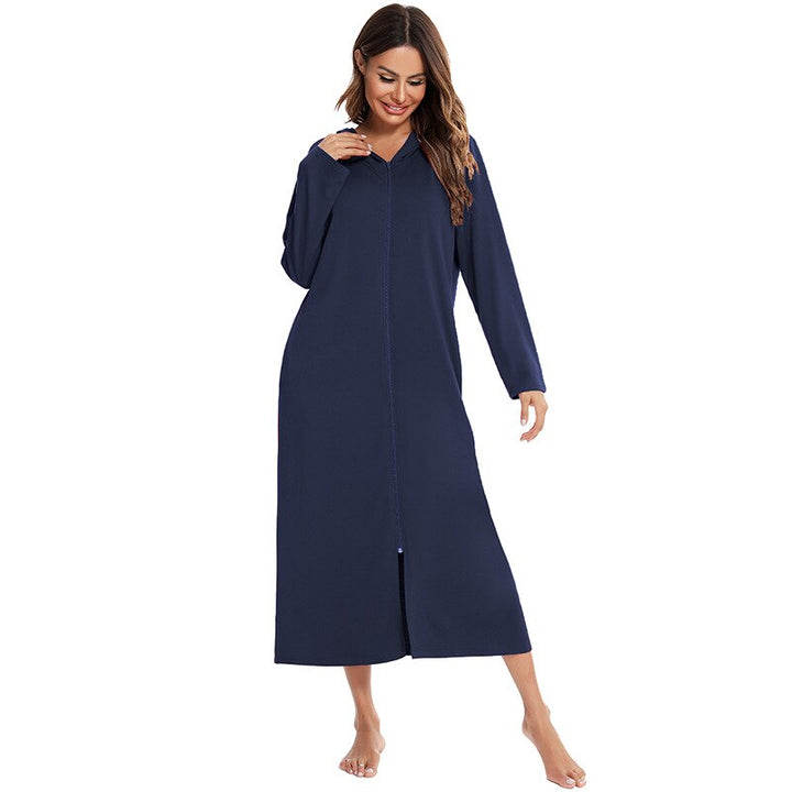Warm Zip-Up Nightdress with Hood