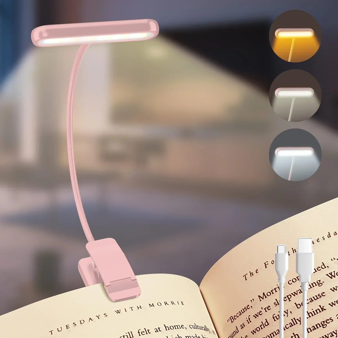 FlexiRead Reading Lamp | USB Rechargeable | 3 Light Colours and Dimmable | Clip and Flexible Arm