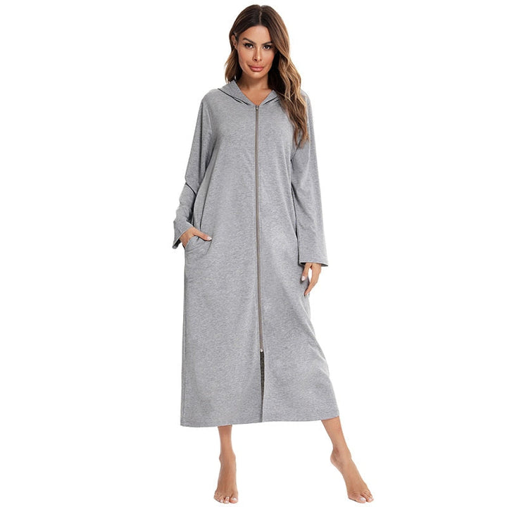 Hooded Dressing Gown with Zip