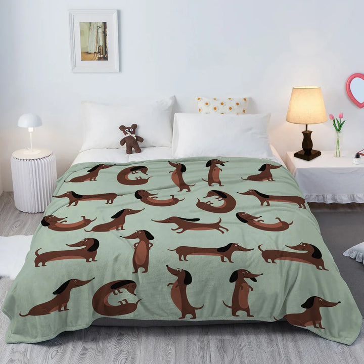 DoxiDream Fleece Blanket | Soft Flannel | Dachshund Print | Sofa & Bed