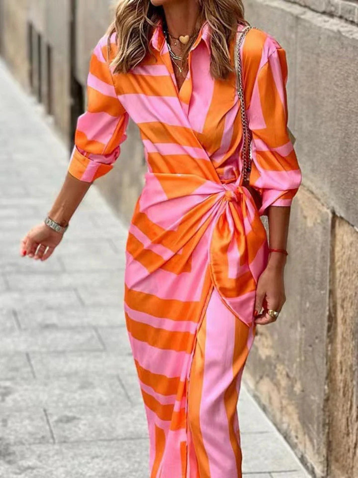 Summer Maxi Wrap Dress with Collar
