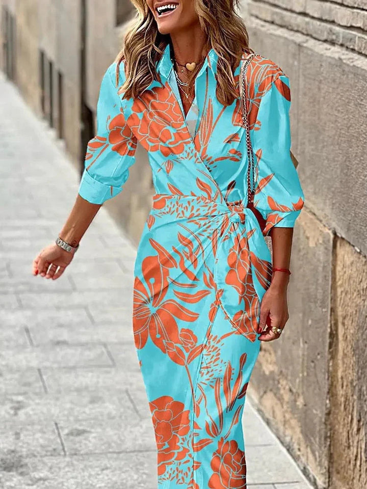 Summer Maxi Wrap Dress with Collar