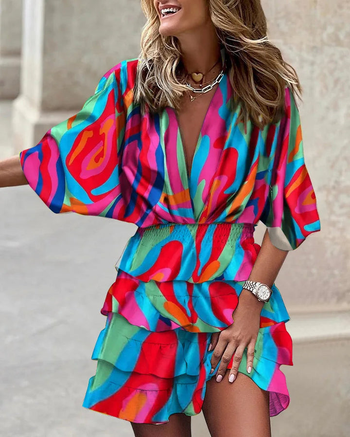 Floral Print Ruffle Tiered Wrap Dress