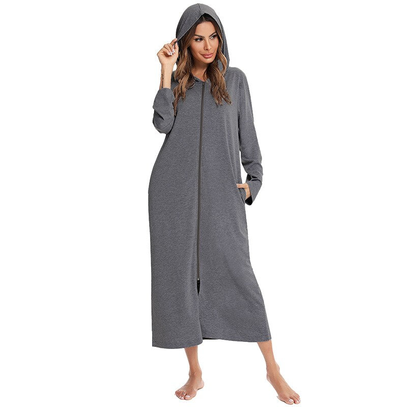 Hooded Dressing Gown with Zip