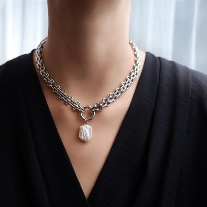 Baroque Freshwater Pearl Necklace with Gold &amp; Silver Chain