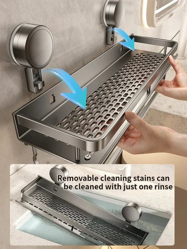 Bathroom Shelf with Suction Cup | No Drilling | Draining Rack