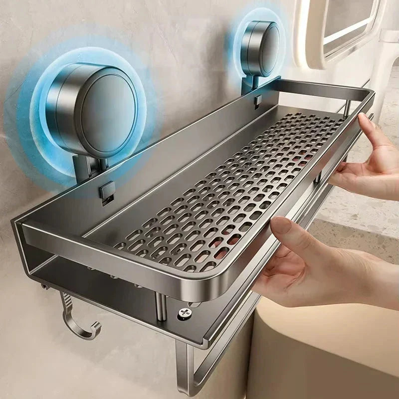 Bathroom Shelf with Suction Cup | No Drilling | Draining Rack