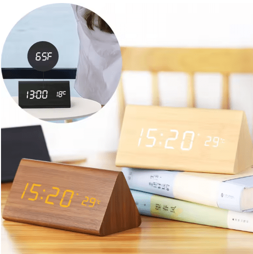 WoodSense Wooden LED Clock – Voice Control & Style for Every Room