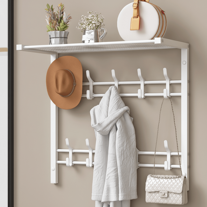 HOOKWELL – 3-in-1 Wall-Mounted Organiser with Shelf, Hooks and Clothes Rail