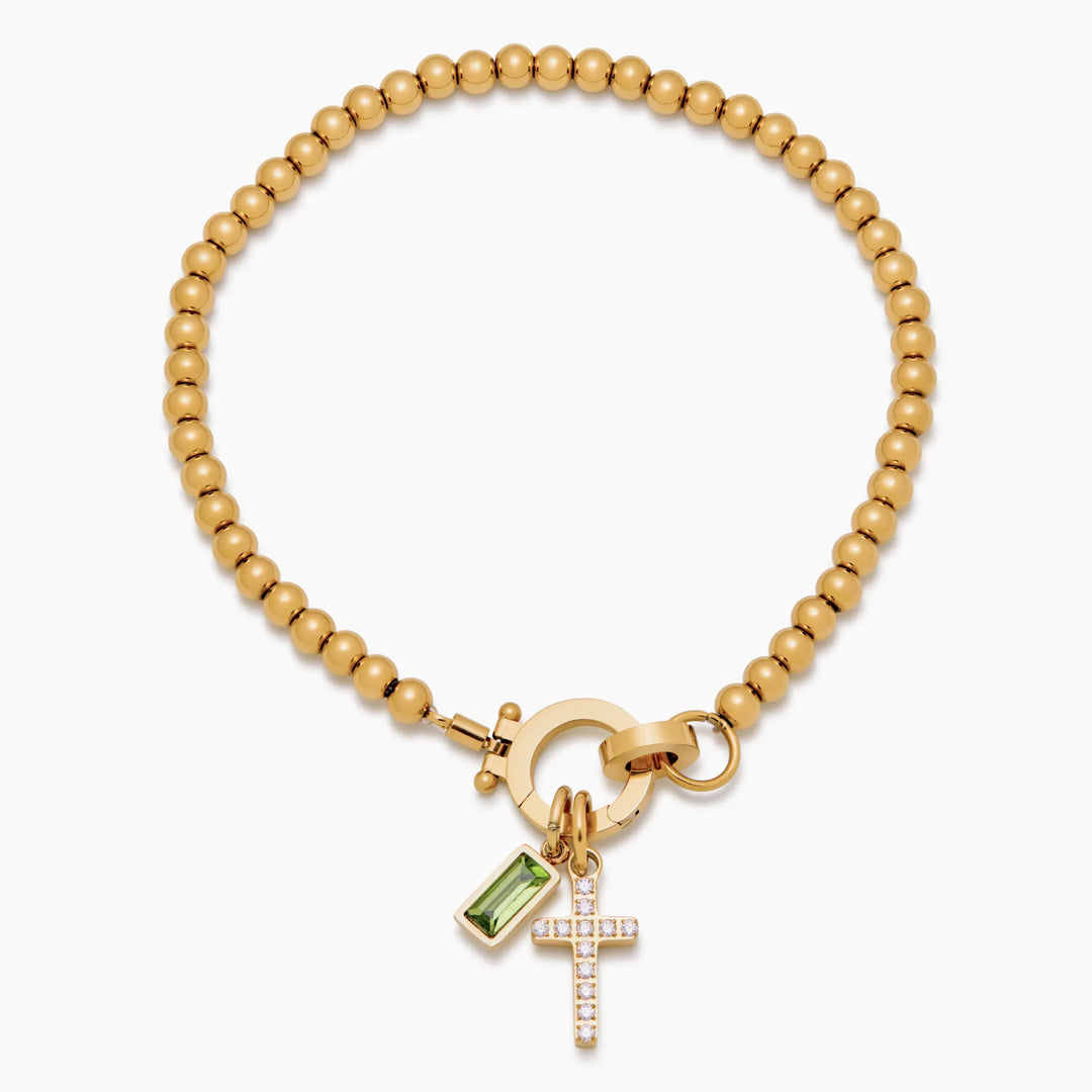 Nova Bead Birthstone Bracelet with Cross Pendant