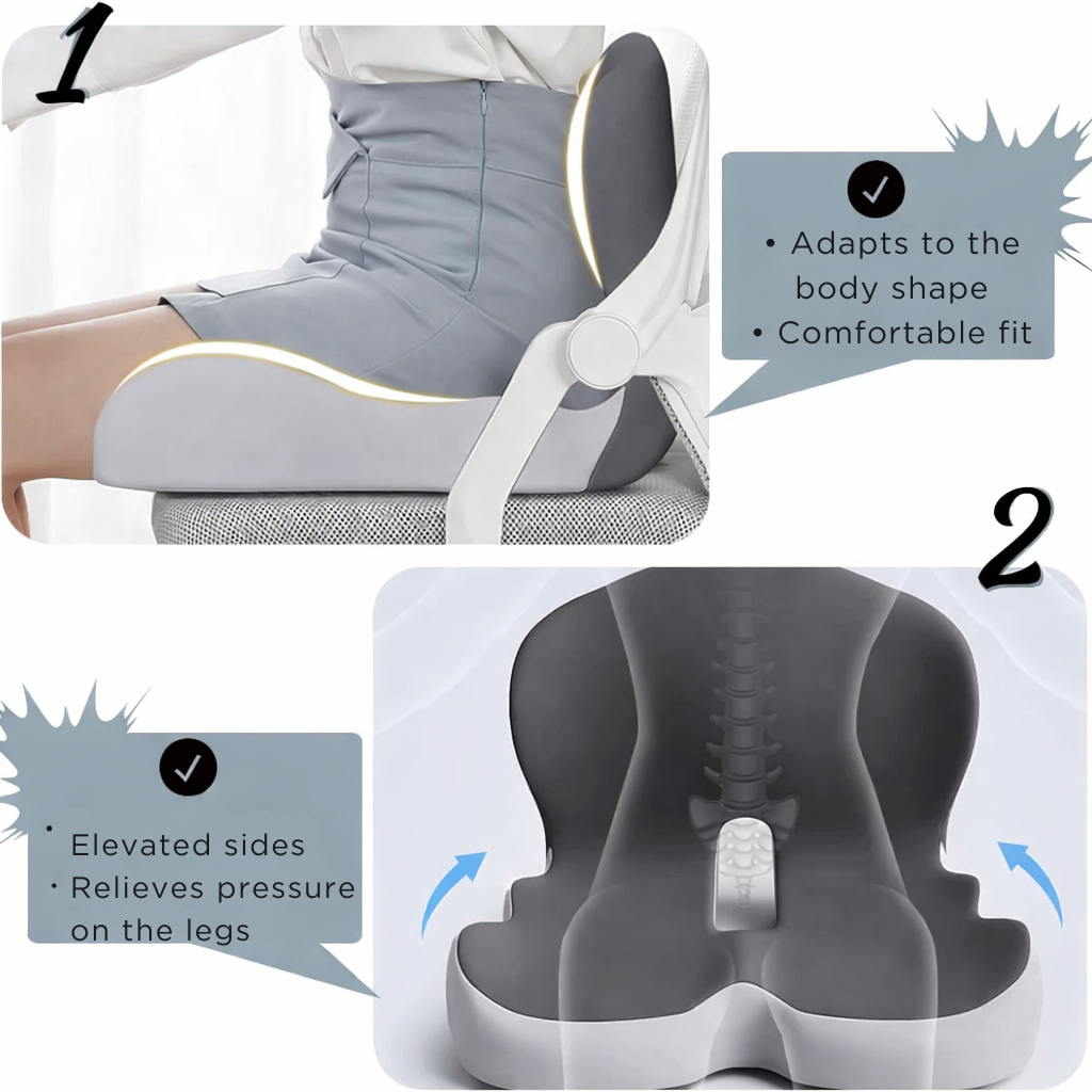 Chair Cushion | Ergonomic Memory Foam Cushion | Weight-Bearing & Non-Slip | ErgoComfort