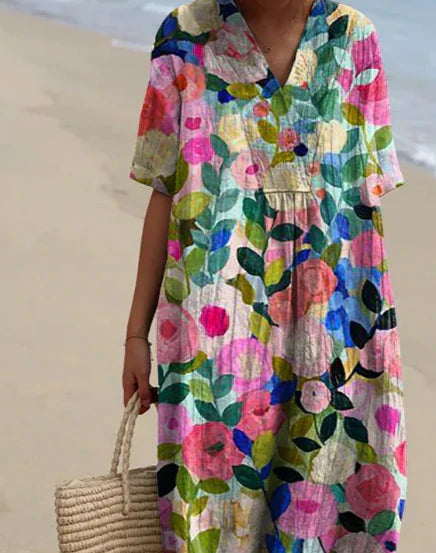 Spring-Like Colorful Floral Comfy Dress