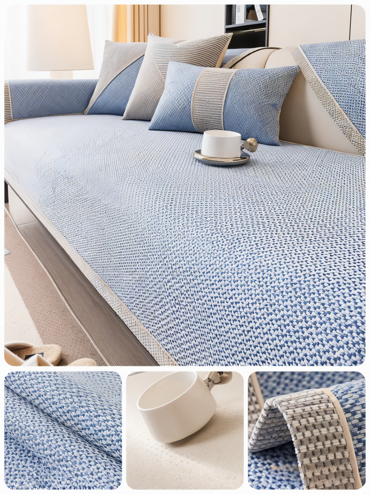 Solid Flat Sofa Cover - Durable, Non-Slip Cotton and Linen Polyester