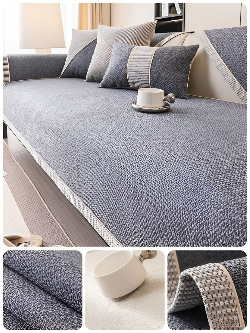 Solid Flat Sofa Cover - Durable, Non-Slip Cotton and Linen Polyester