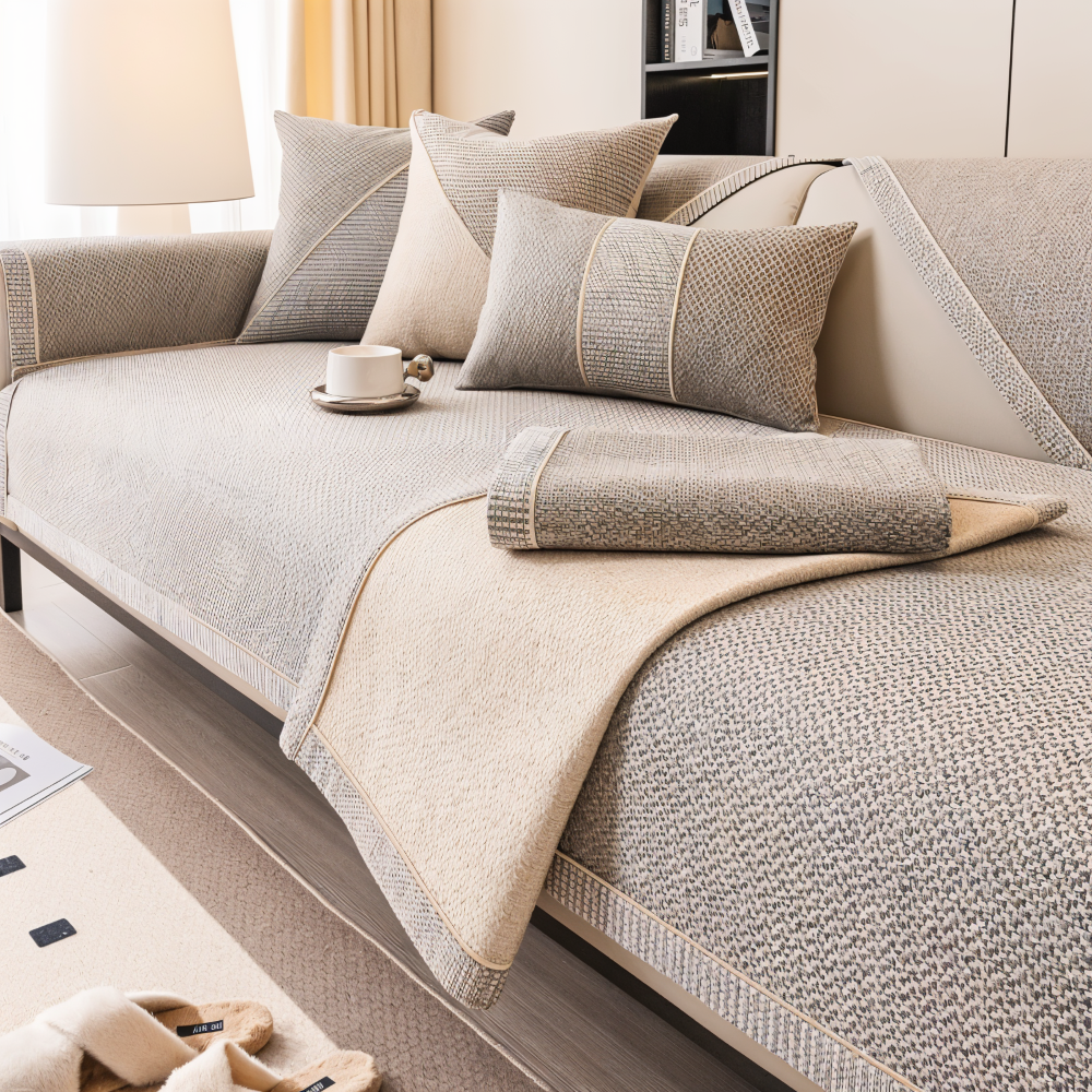 Solid Flat Sofa Cover - Durable, Non-Slip Cotton and Linen Polyester
