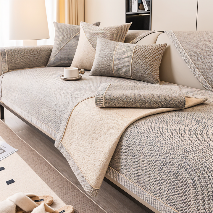 Solid Flat Sofa Cover - Durable, Non-Slip Cotton and Linen Polyester