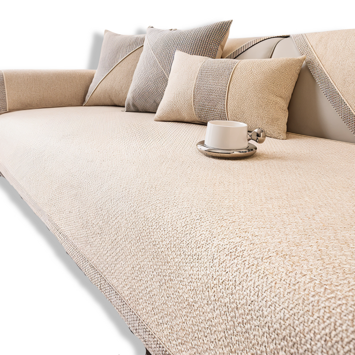 Solid Flat Sofa Cover - Durable, Non-Slip Cotton and Linen Polyester