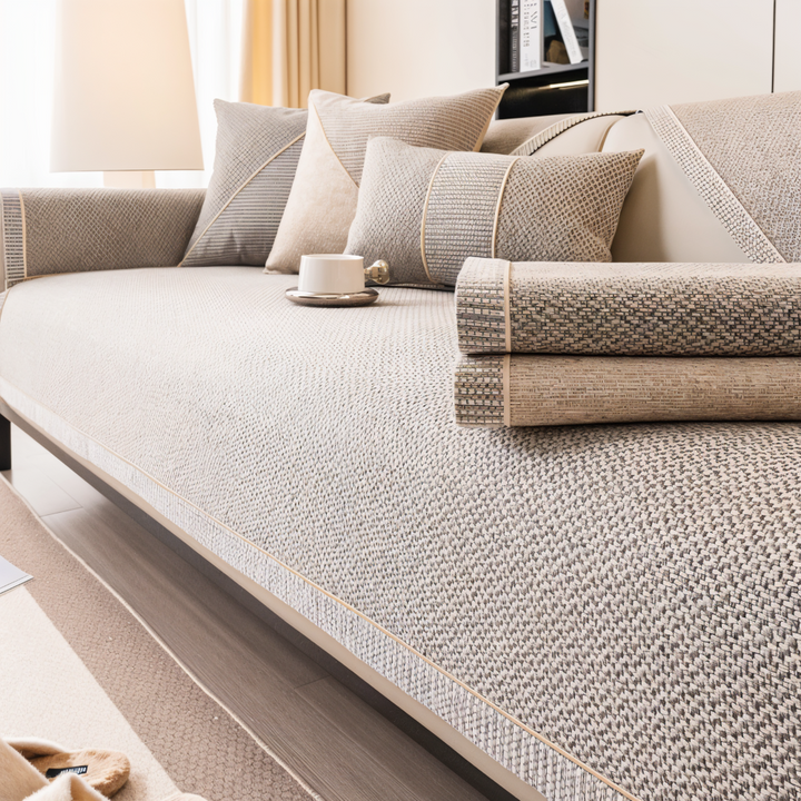 Solid Flat Sofa Cover - Durable, Non-Slip Cotton and Linen Polyester