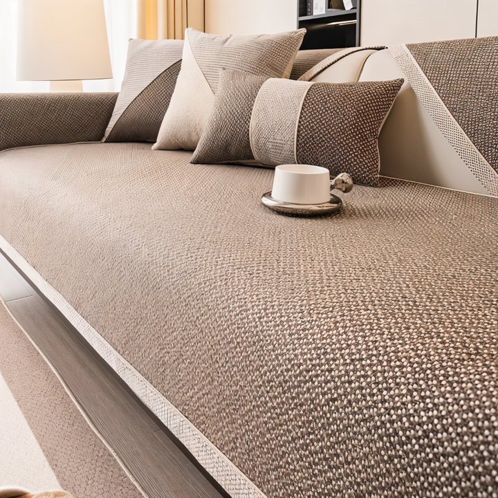 Solid Flat Sofa Cover - Durable, Non-Slip Cotton and Linen Polyester