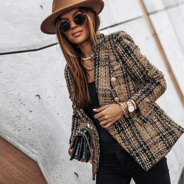 Elegant Patterned Women's Blazer with Gold Buttons