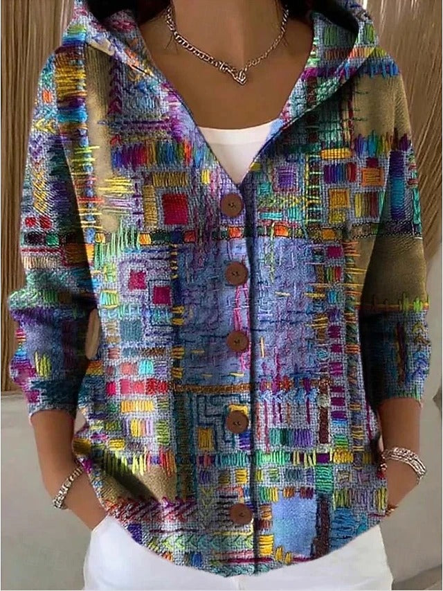 Cosy hooded cardigan with wooden buttons