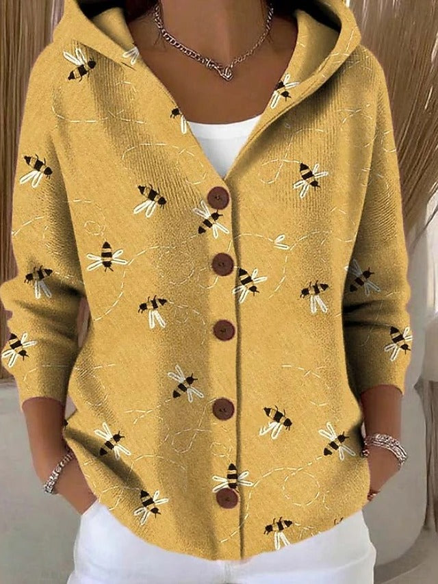 Cosy hooded cardigan with wooden buttons