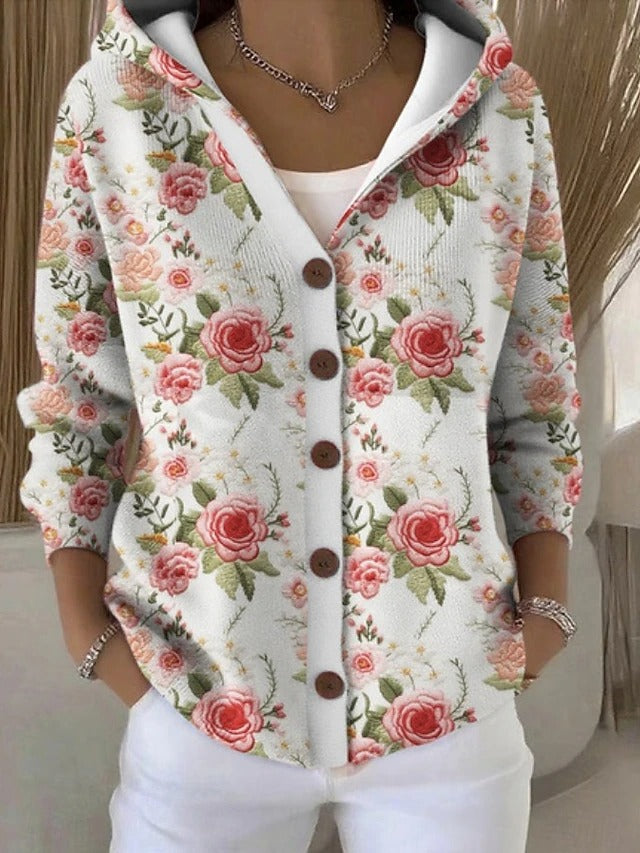 Cosy hooded cardigan with wooden buttons