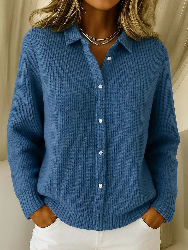Women's Textured Knit Jumper with Collar and Button Placket