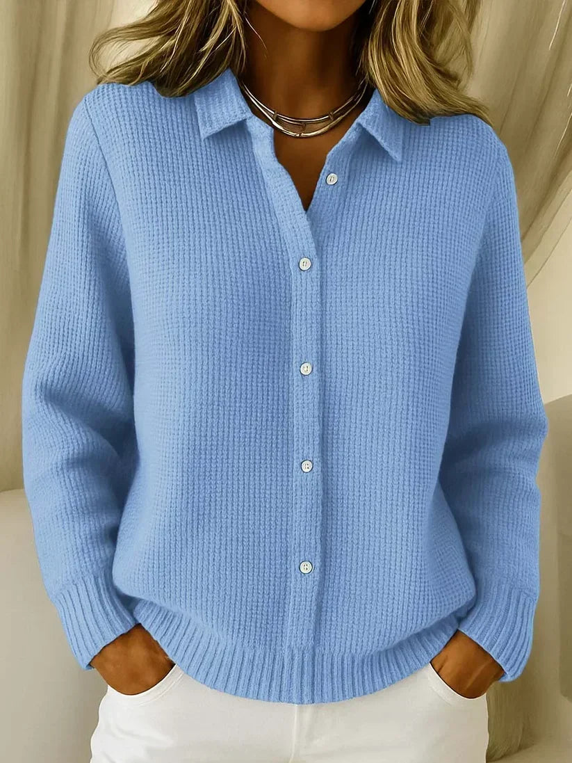 Women's Textured Knit Jumper with Collar and Button Placket