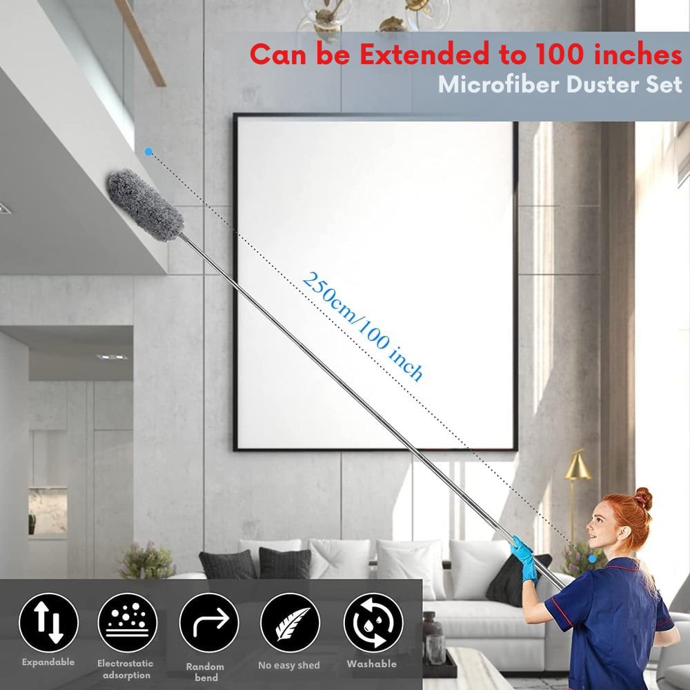 Extendable Microfibre Duster | Extra-Long Reach | Flexible Head | Washable