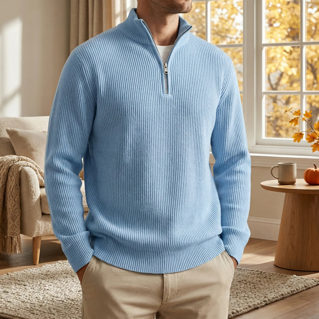 Men's Jumper | Ribbed Long-Sleeved Jumper with Half Zip