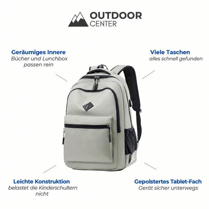 Urban School Backpack - Water-Repellent with Bottle Pocket