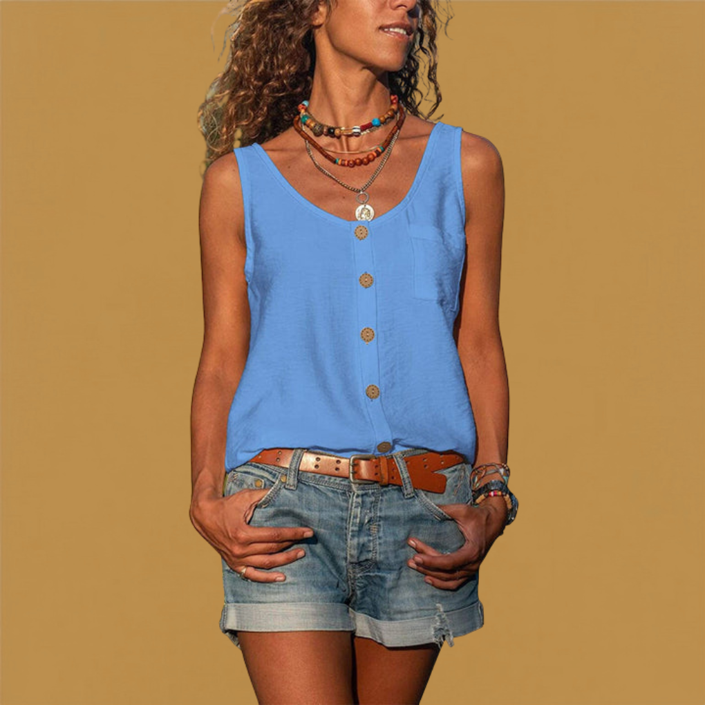 Sleeveless Lightweight Button-Down Top