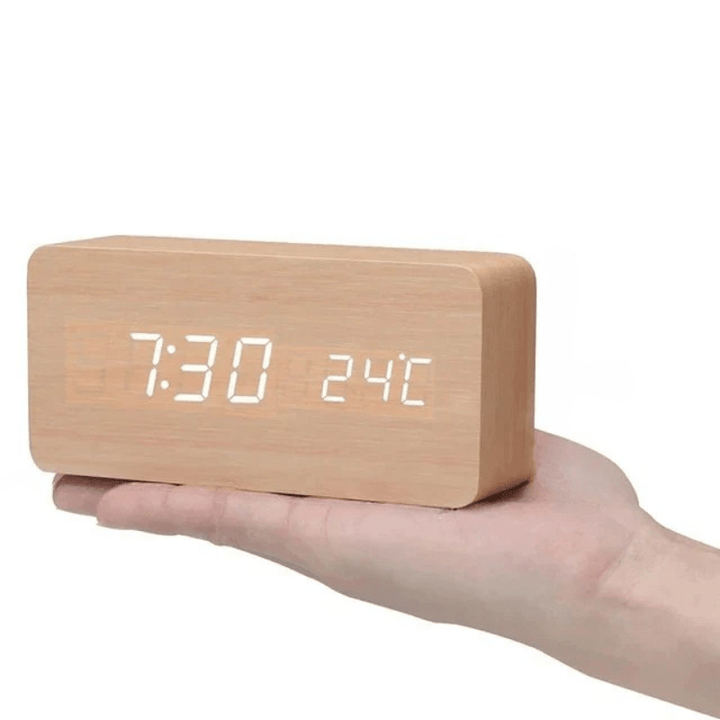 WoodSense Wooden LED Clock – Voice Control & Style for Every Room