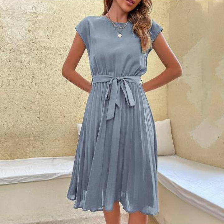 Short-Sleeved Pleated Mini Dress