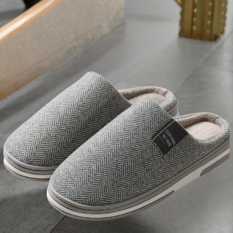 Warm Herringbone Men's Slippers – Comfort and Grip for Autumn and Winter at Home