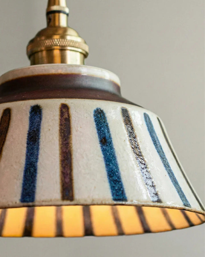 Vintage hand-painted ceramic pendant light with fabric cable