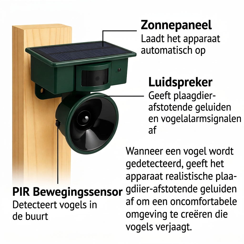 Bird Repeller | Solar-Powered Motion Sensor | Animal-Friendly Hawk Sounds