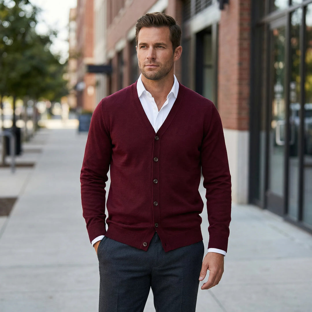 Knitted Cardigan with Pre-Shaped V-Neck - Gino
