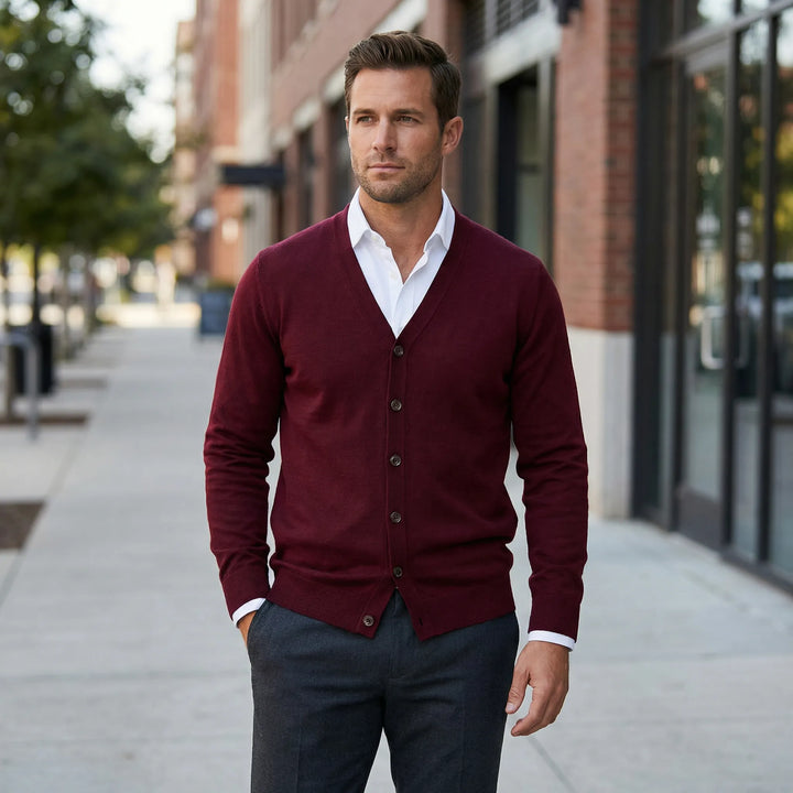 Knitted Cardigan with Pre-Shaped V-Neck - Gino