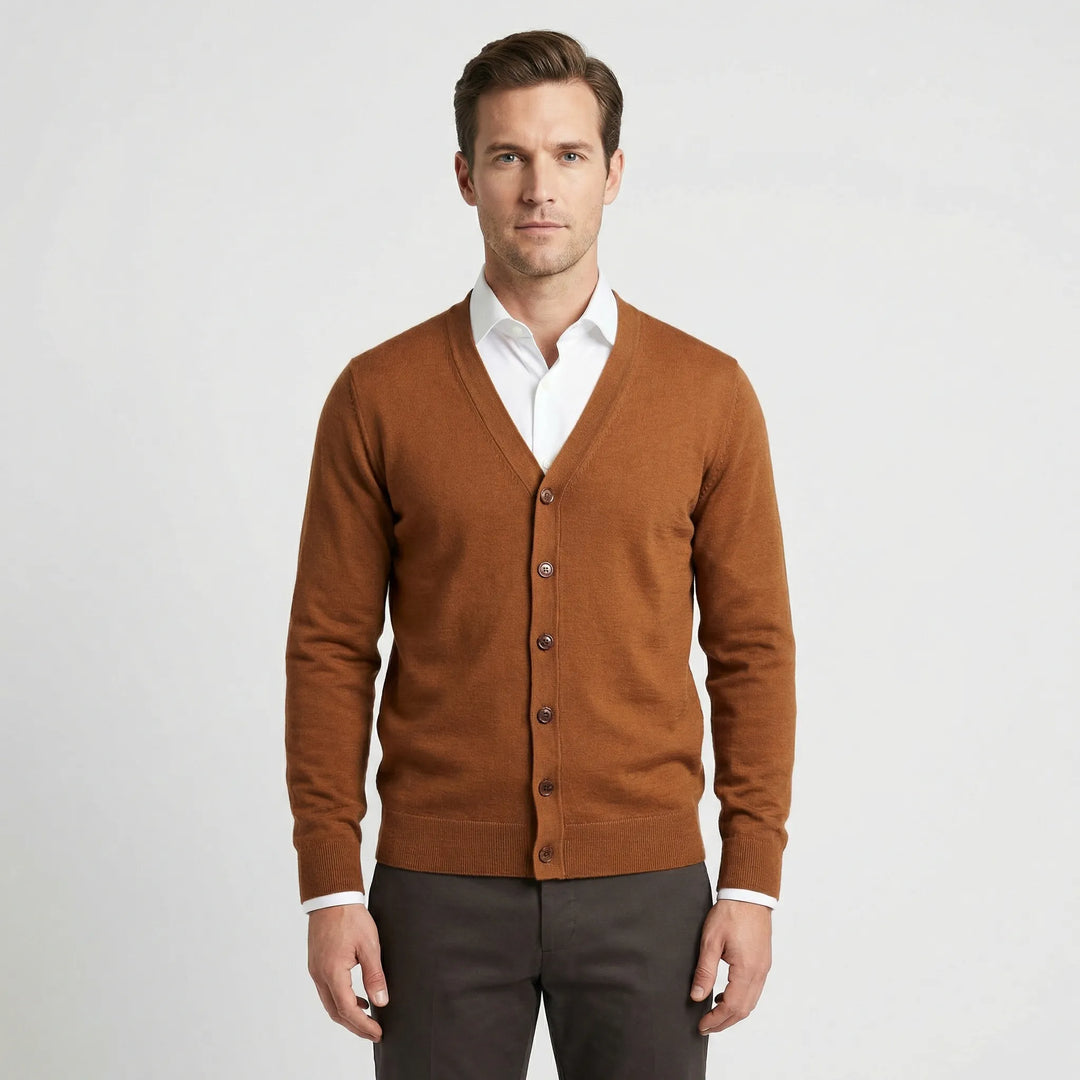 Knitted Cardigan with Pre-Shaped V-Neck - Gino