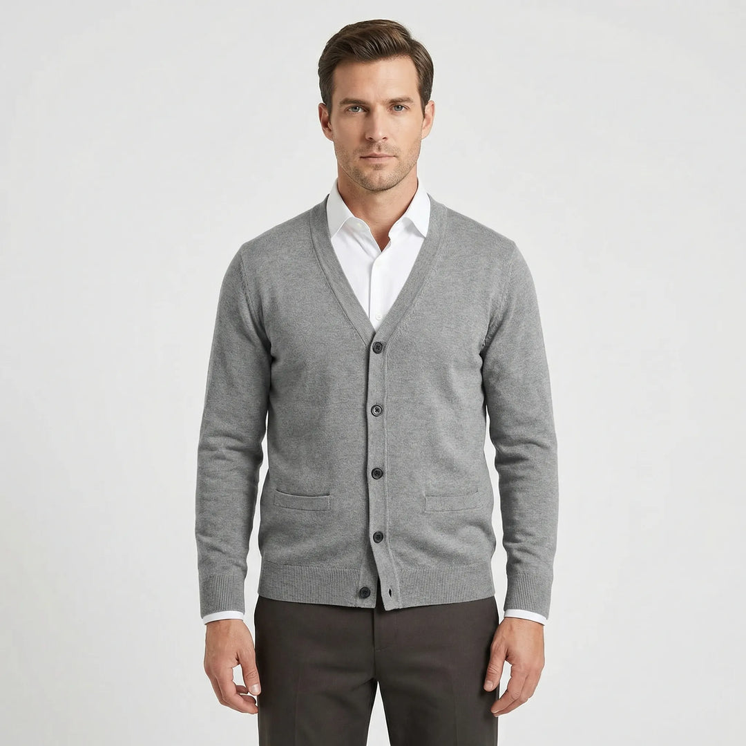 Knitted Cardigan with Pre-Shaped V-Neck - Gino