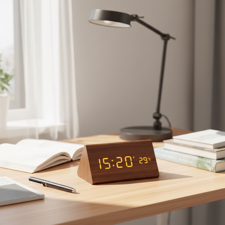 Elegant LED wooden clock with voice control